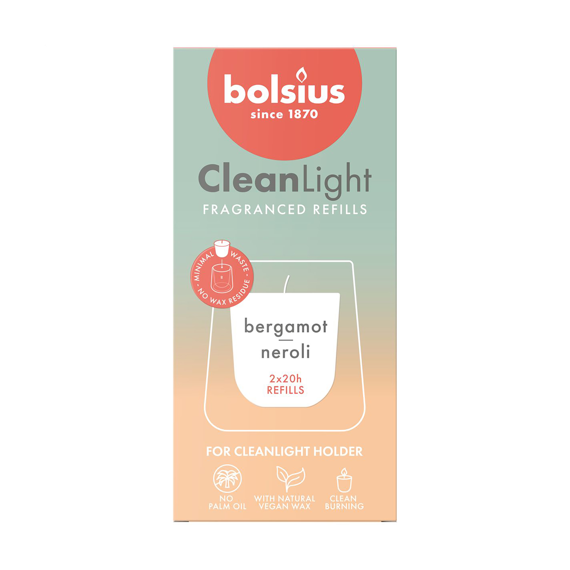 Змінна ароматична свічка Bolsius CleanLight Refill Bergamot &amp; Neroli, 2 шт